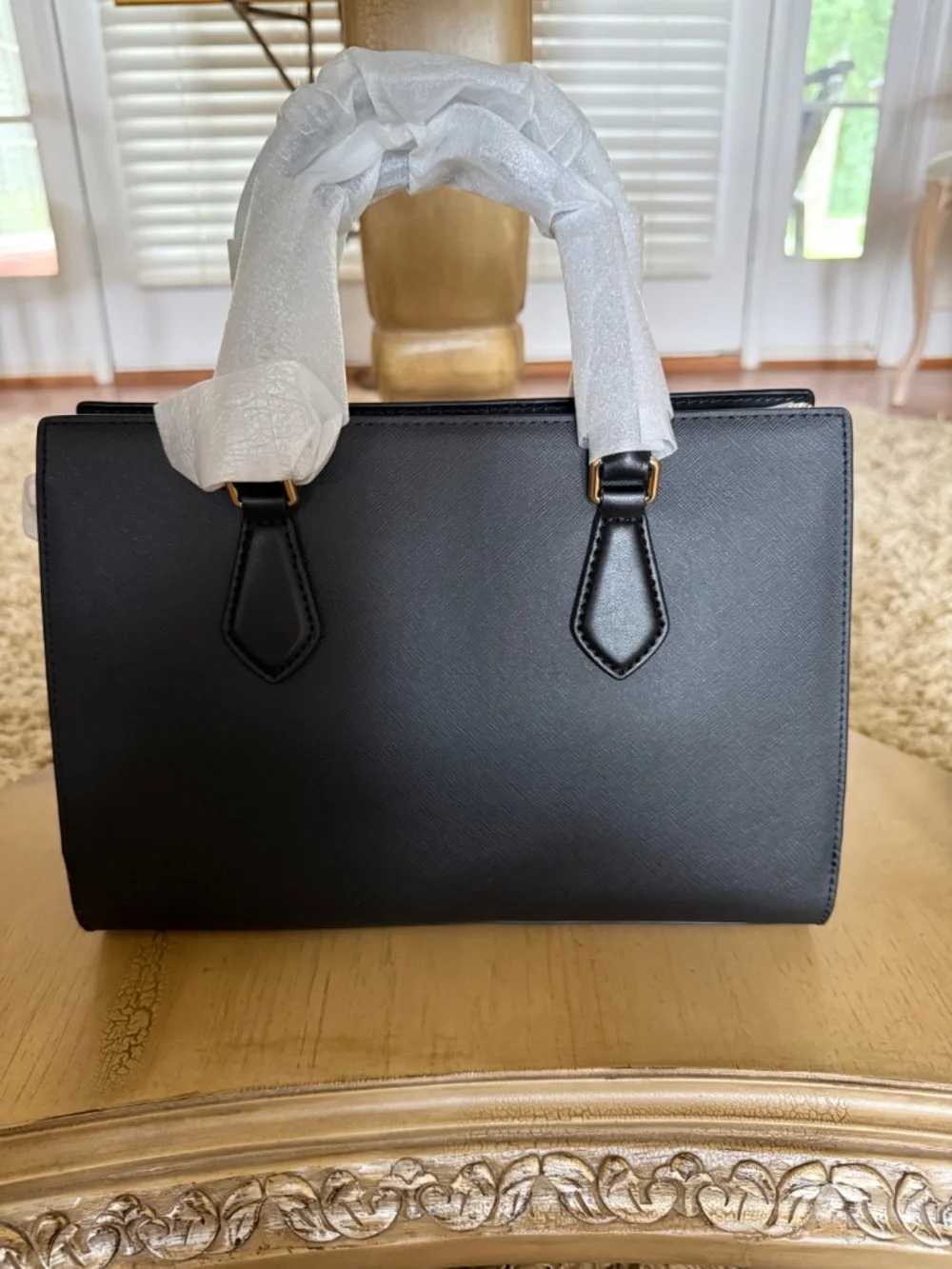 Michael Kors Sheila Convertible Satchel Black Vegan Leather Gold Hardware NWOT